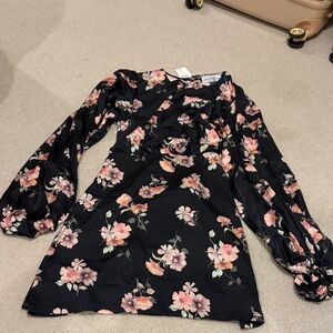 Floral Black and Pink Women's Dress